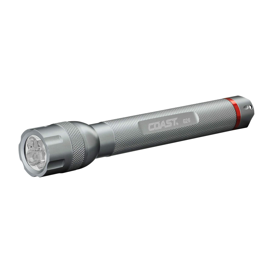 COAST G26 415 Lumen BULLS-EYE Spot Beam LED Flashlight, Batteries Included, Silver
