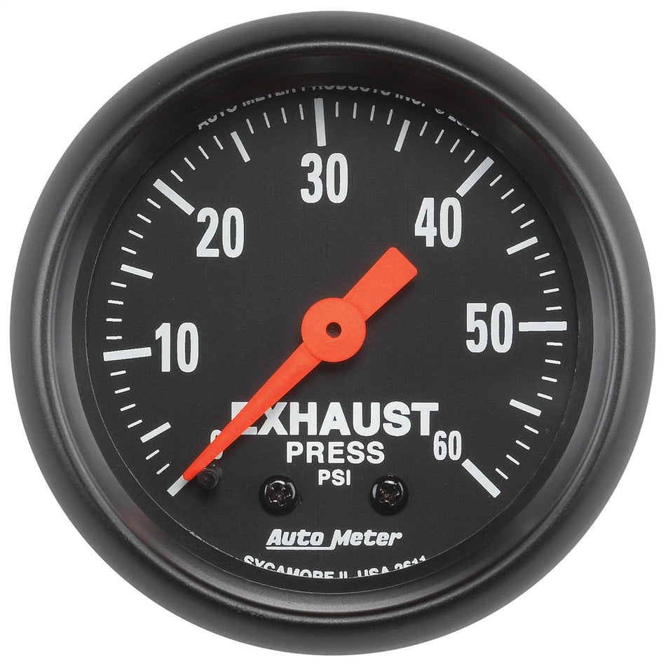 Auto Meter (2611 Z-Series 2-1/16 0-60 PSI Mechanical Exhaust Pressure Gauge