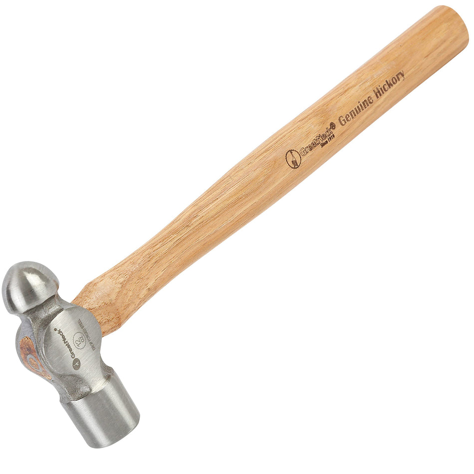 GreatNeck BP12 Ball Peen Hammer, 12 Oz. Drop Forged Steel Metalworking Tool With Precision-Balanced Authentic Hickory Wood Ball Peen Hammer Handle, For Riveting, Shaping, And Bending Metal