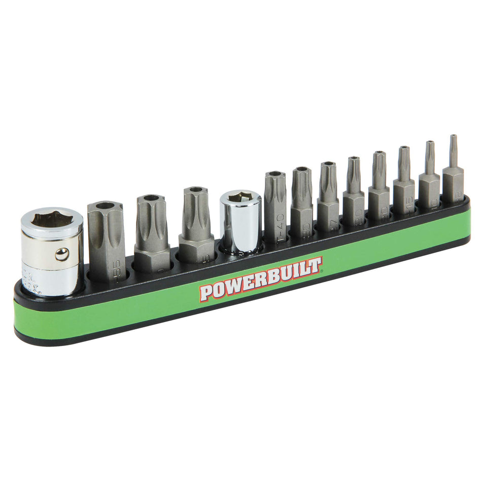 Powerbuilt 941129 Tamper Proof Star Bit Socket Set with Magnetic Holder (13 Piece) (8 Piece 6mm - T8-T40, 3 Piece 10mm - T45-T55, 2 Piece Adapters)