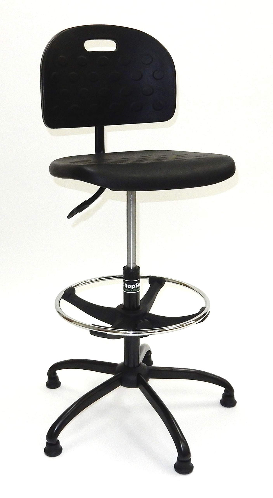 ShopSol 1010275 Work Stool with Polyurethane Seat, Back and Foot-Ring, 300-Pound Capacity