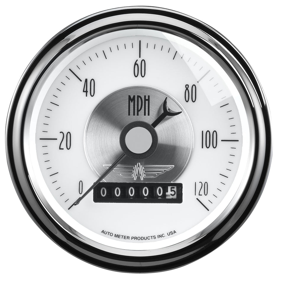 Auto Meter 2085 Prestige Pearl 3-3/8 Electric Speedometer (0-120 MPH, 85.7mm)