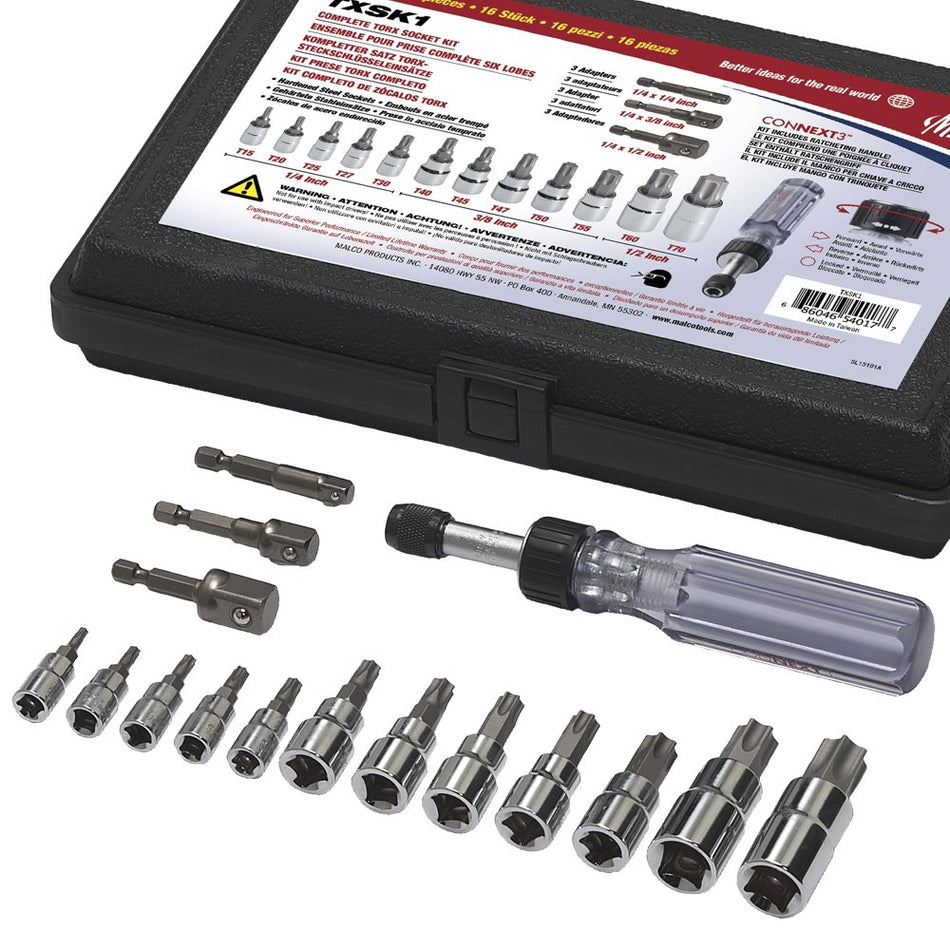 Malco TXSK1 Torx Socket Set, 16-Piece