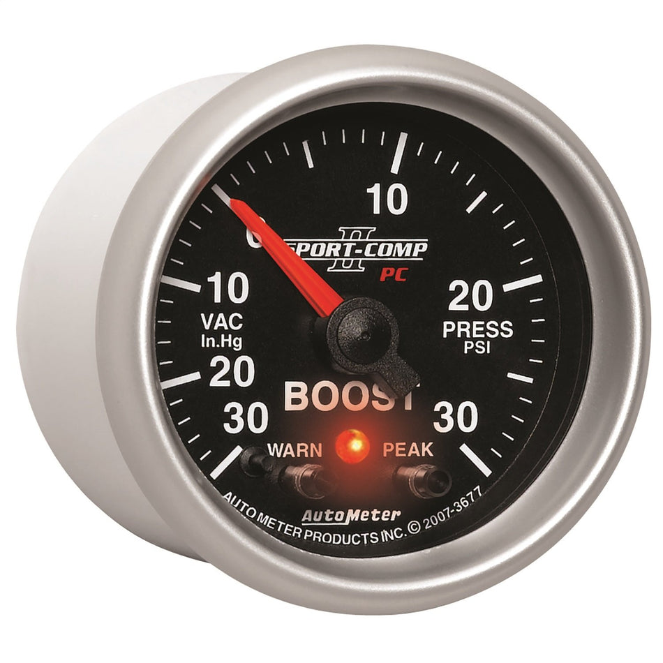 Auto Meter 3677 Sport-Comp II PC 2-1/16 30 in. Hg/30 PSI Full Sweep Electric Vacuum/Boost Gauge Peak and Warn with Electronic Control