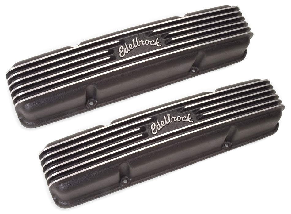 Edelbrock 41453 Black Classic Finned Aluminum Valve Cover