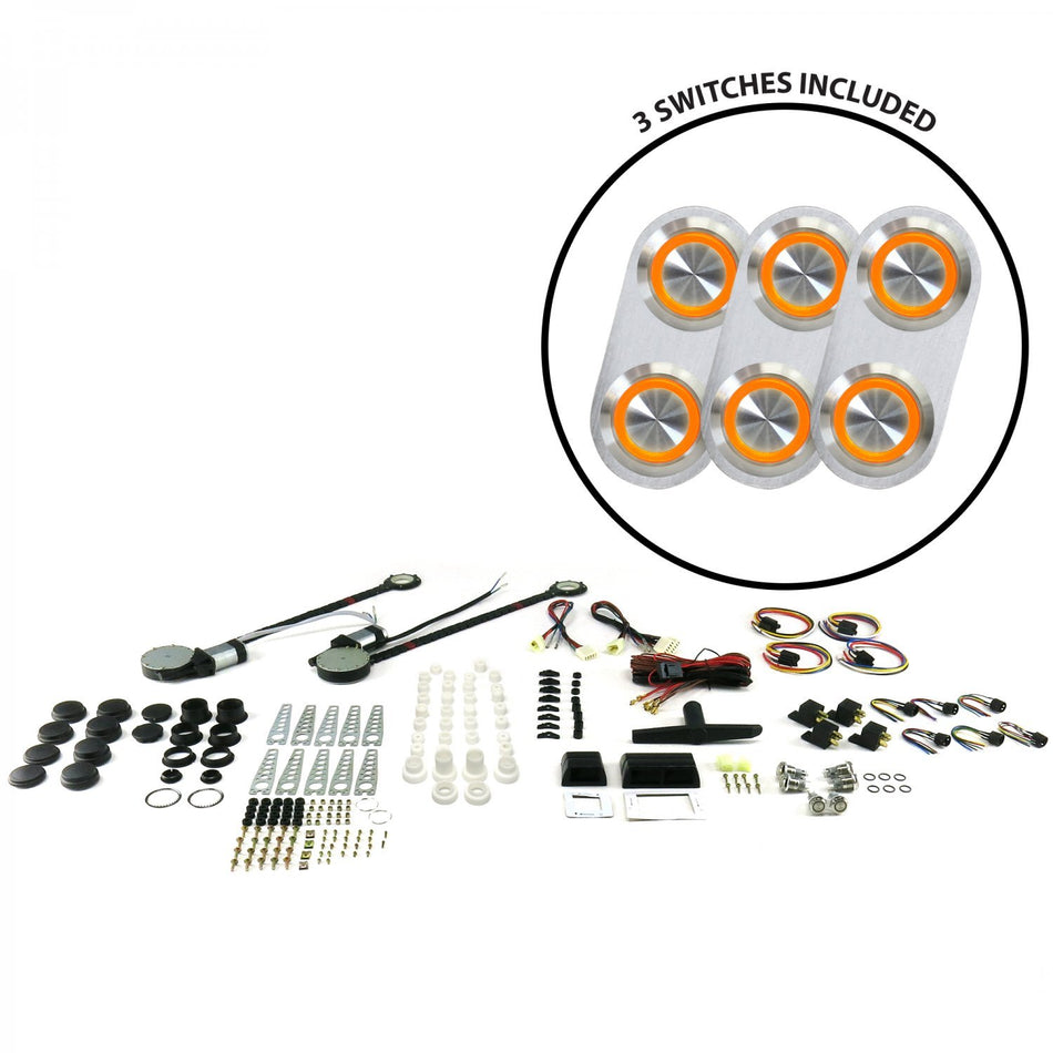 AutoLoc Power Accessories 18500 2-Door Power Window Kit (with 3 Daytona Billet Switches - Orange Illumination)