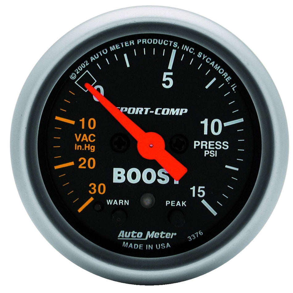Auto Meter 3376 Sport-Comp Electric Boost/Vacuum Gauge,2.3125 in.