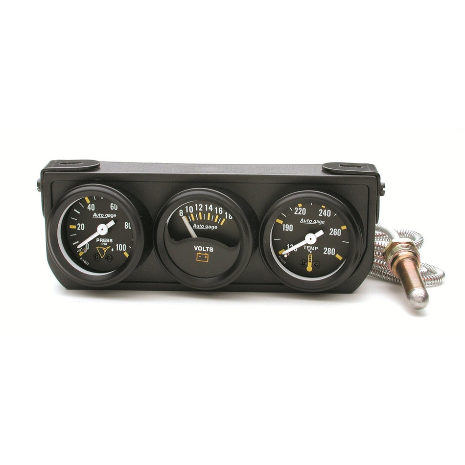 Auto Meter 2396 Autogage Mechanical Mini Oil/Volt/Water Gauge with Black Console 1.500 in.