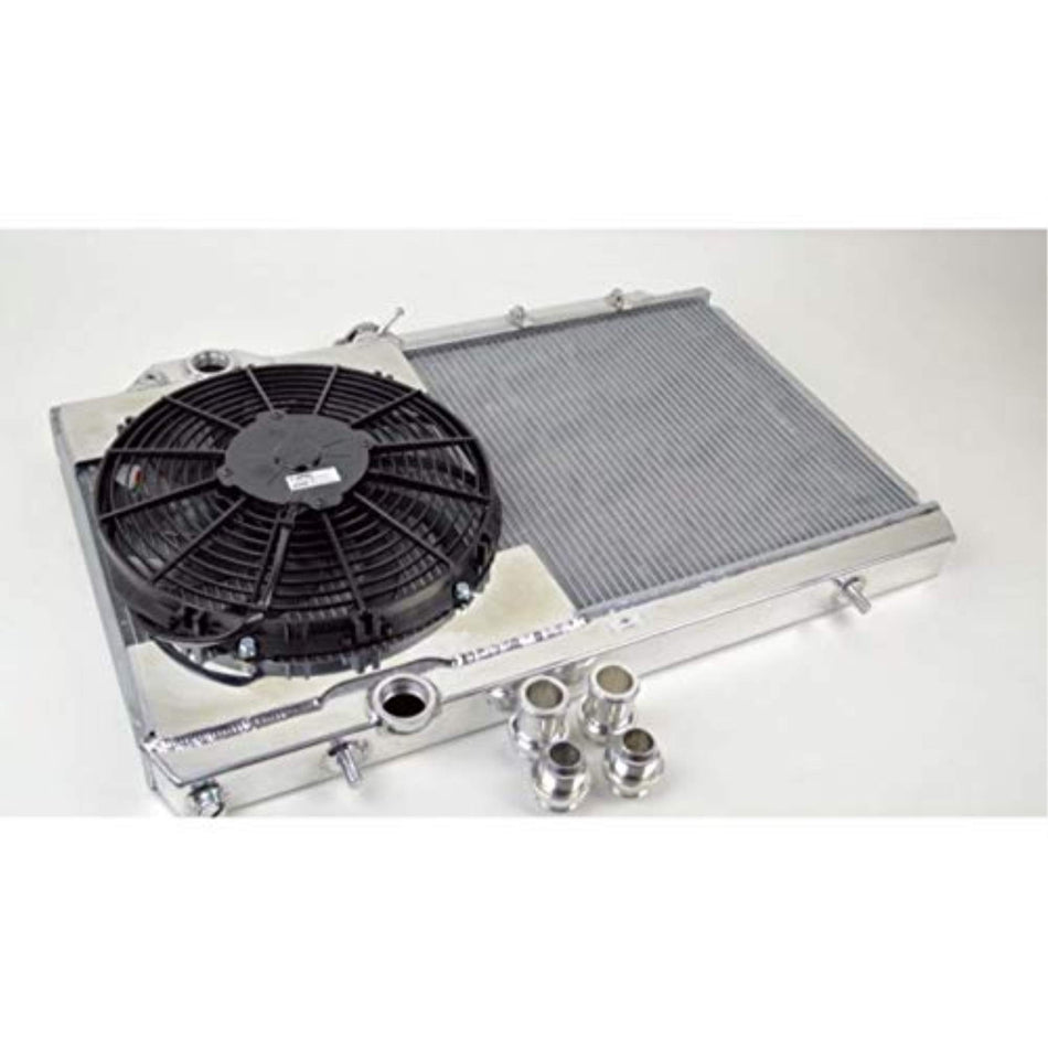 CSF RADIATOR 7075 Radiator (Mitsubishi Eva 7/8/9 - Full Size Slim W/ 12-Inch Spal Fan & Shroud/Adjustable -16 Or Slip-On Fittings), 1 Pack