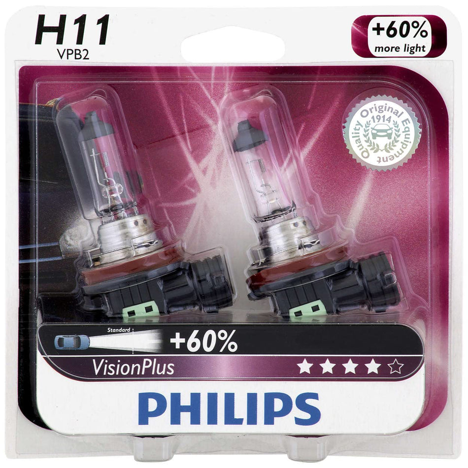 PHILIPS H11 VisionPlus Headlight Bulb, Pack of 2 [Automotive]