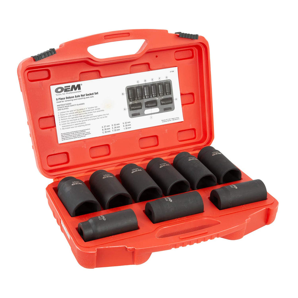 OEMTOOLS 27188 Deluxe 6 Pt. Axle Nut Socket Set, 9Piece