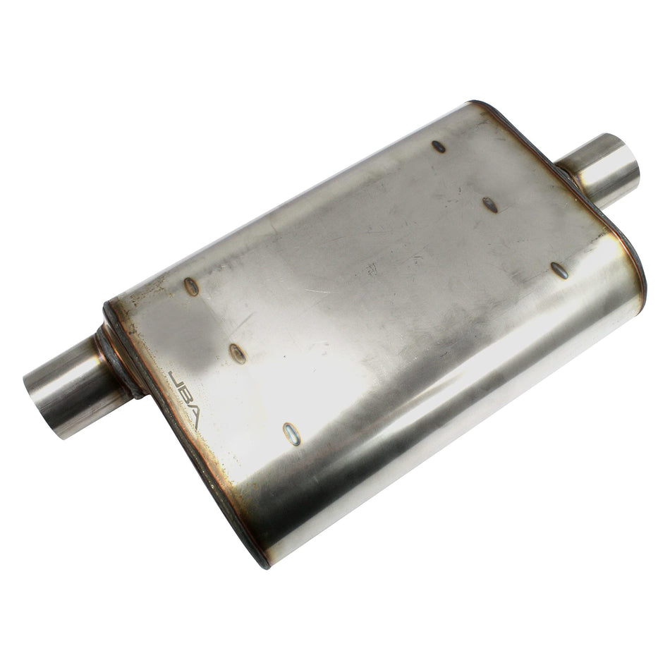 JBA 40-251301 Muffler (Universal Chambered Style 304SS 13x9.75x4 2.5 Inlet Diameter Offset/Center), 1 Pack