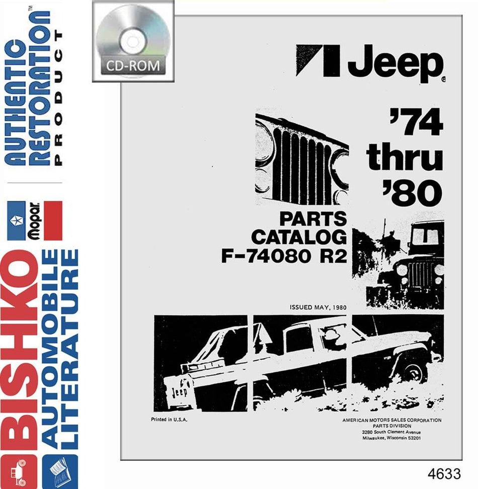 bishko automotive literature 1974 1977 1978 1979 1980 Jeep Parts Numbers Book List CD Interchange Drawings