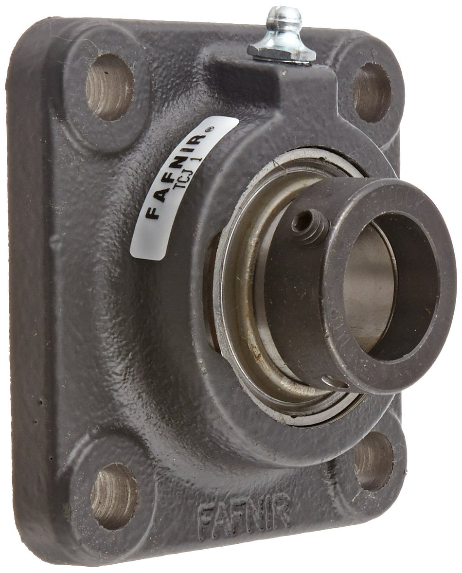 Timken TCJ1 Flange Unit, 4 Bolt Holes, Industrial-Duty, Relubricatable, Non-Expansion, Cast Iron, Eccentric Locking Collar, Inch, 1" Bore Diameter