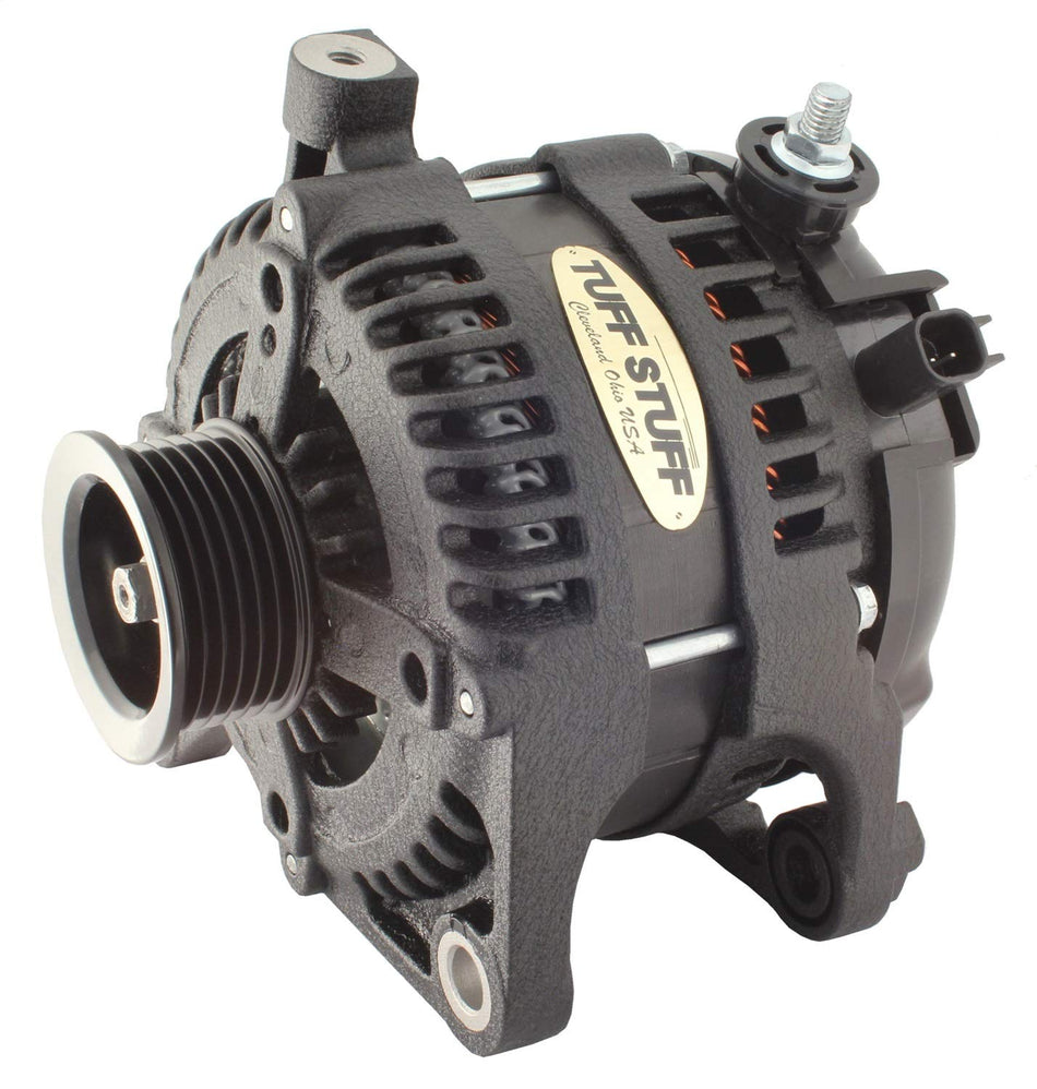 Tuff Stuff Alternator, 175 amp, 12V, External Regulator, 6 Rib Serpentine Pulley, Black Wrinkle, Jeep Wrangler JK 2007-11, Each (7513B)