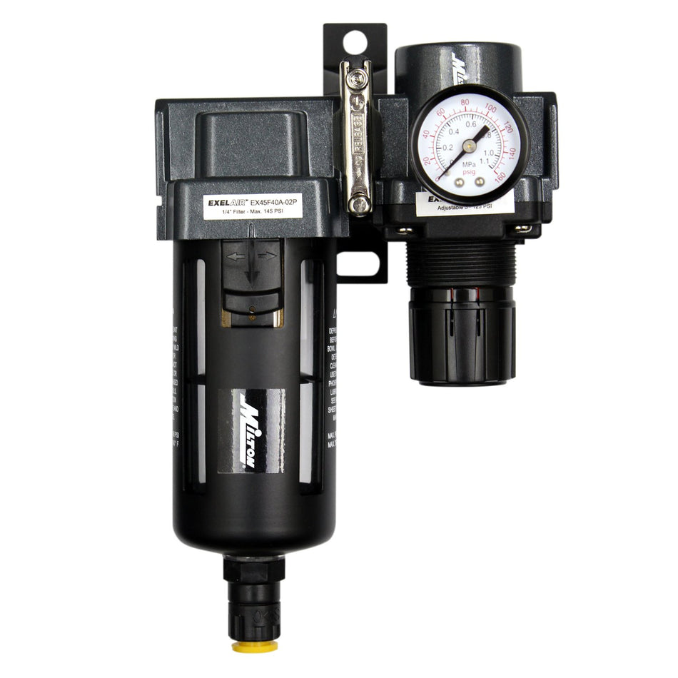 EXELAIR by Milton FRL Air Filter & Regulator - 1/4" NPT - Polycarbonate Bowl, Automatic Float (EX45FR40A-02P)