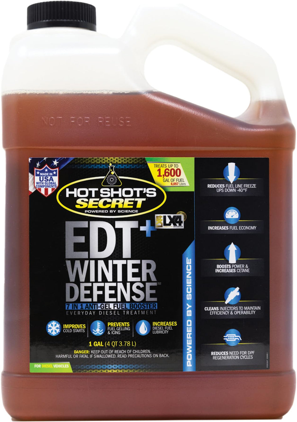 Hot Shot's Secret EDT+ Winter Defense - 1 Gallon 7-in-1 Anti-Gel Fuel Booster u2013 Winter Diesel Fuel Treatment - Boosts Cetane for Better Performance u2013 Adds Lubricity - Protects Fuel System