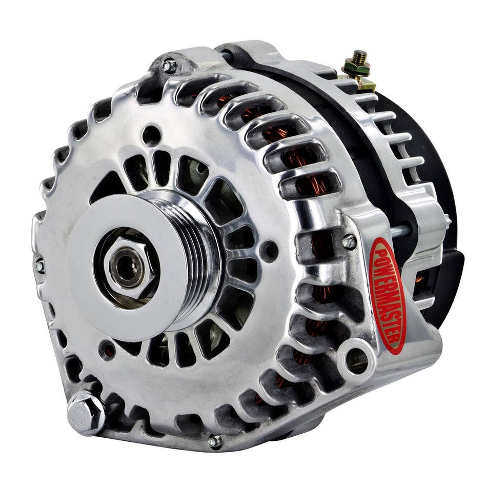 Powermaster 8-68539-113 Polish Alternator (215A 6 Groove Pulley Side Bat Post with Spacers 1 Wire)