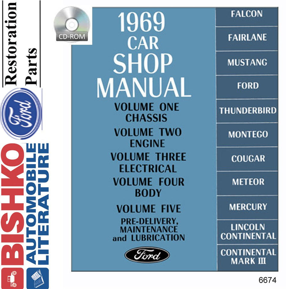 bishko automotive literature Shop Service Repair Manual CD Engine Electrical for The 1969 Ford Lincoln Mercury