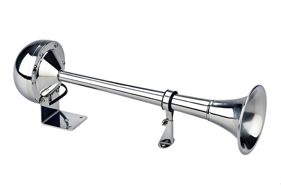 Wolo (110) The Persuader Stainless Steel Single Trumpet Horn - 12 Volt, Low Tone