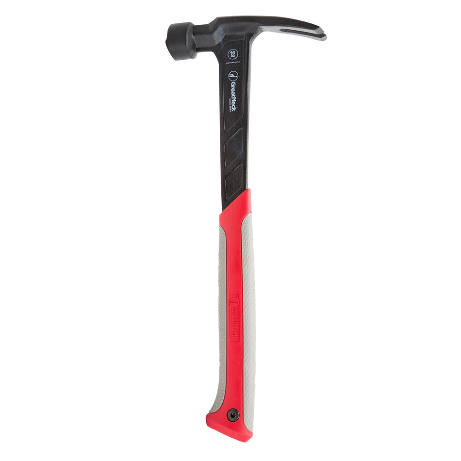 GreatNeck 70001 Framing Hammer 16oz, One-Piece Steel Construction Claw Hammer, Framing and Roofing Hammer, Large Checkered Face, Slip-Resistant Hammer Handle, Magnetic Nail Starter