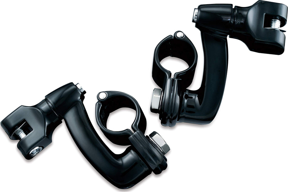Kuryakyn 7571 Motorcycle Foot Control Component: Longhorn Offset Footpeg Mounts with Magnum Quick Clamps for 1-1/4 Engine Guards/Tubing, Gloss Black, 1 Pair
