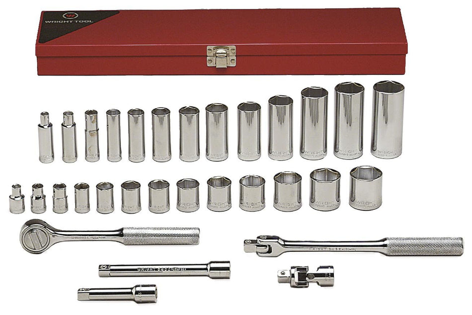 Wright Tool 339 3/8 Drive, 6 Point Standard and Deep Socket Set (31-Piece)