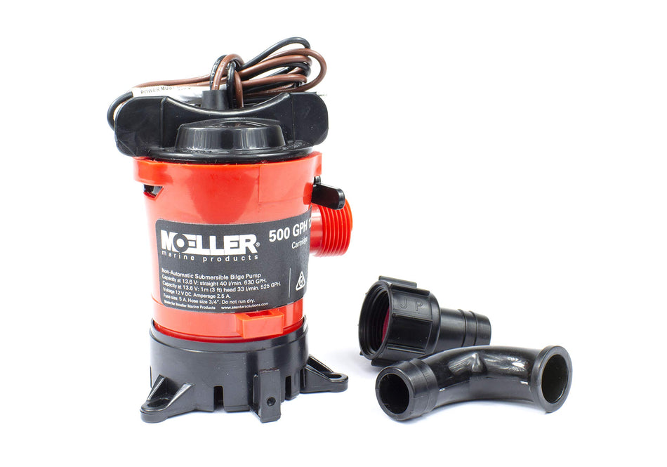 Moeller Marine 053005-10, Cartridge-Submersible Bilge Pump, 500 GPH 12V, 2.5A