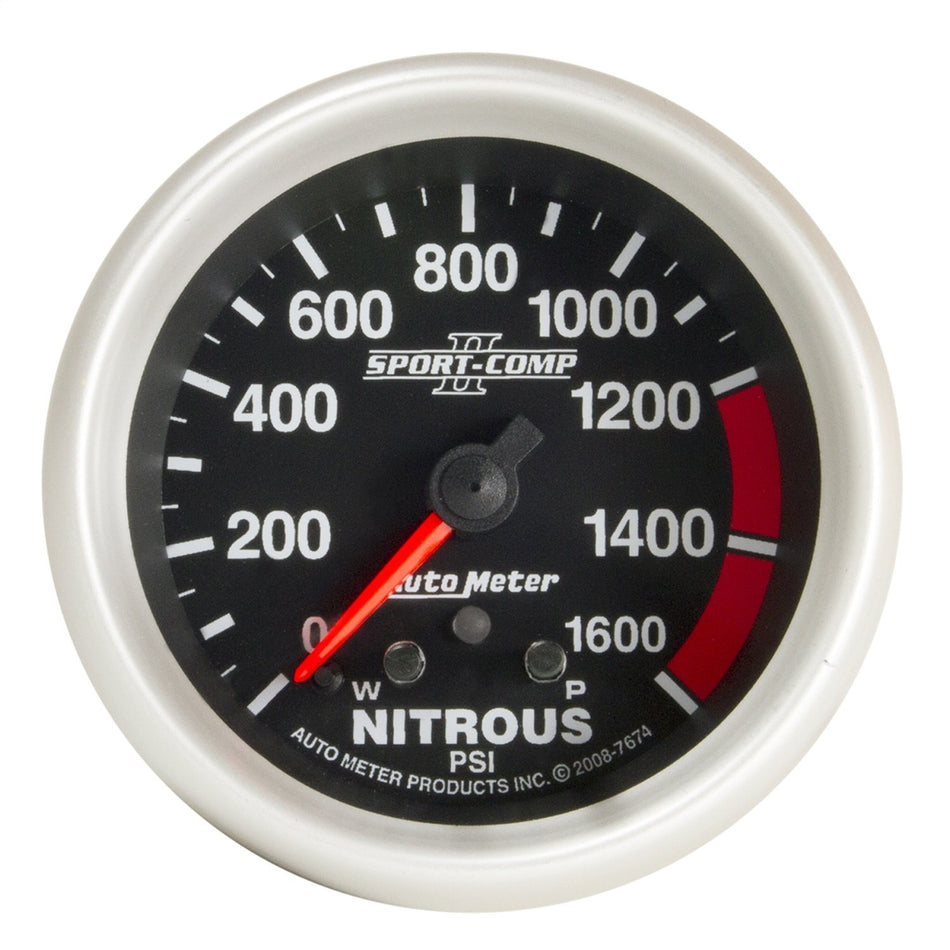 Auto Meter 7674 Sport-Comp II 2-5/8 0-1600 PSI Full Sweep Electric Nitrous Pressure Gauge with Peak Memory and Warning