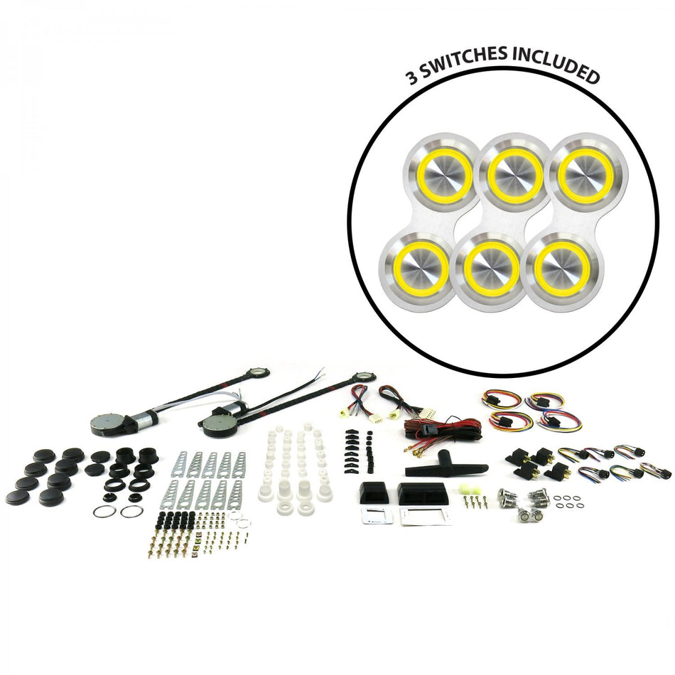 AutoLoc Power Accessories 18510 2-Door Power Window Kit (with 3 Retro Billet Switches - Yellow Illumination)
