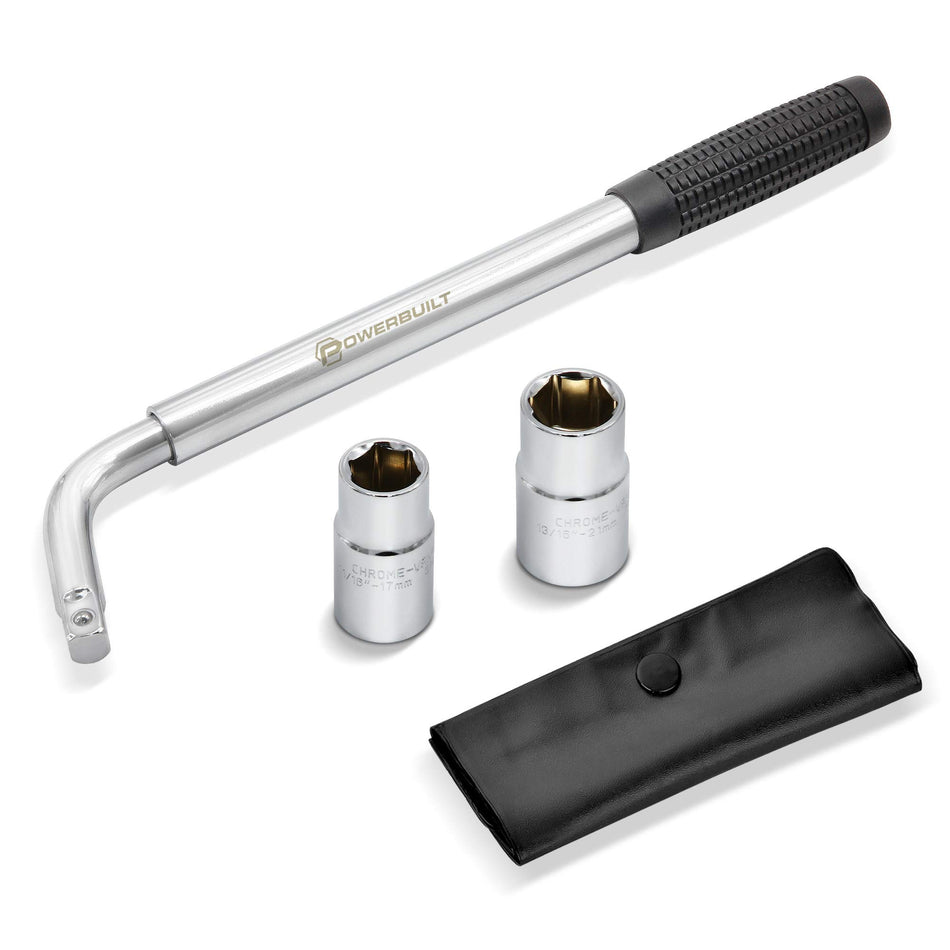 Powerbuilt Sliding Extending Lug Wrench with Double-Side Lug Nut Sockets, Universal Fit SAE and Metric Socket Sizes, Tool Storage - 641184