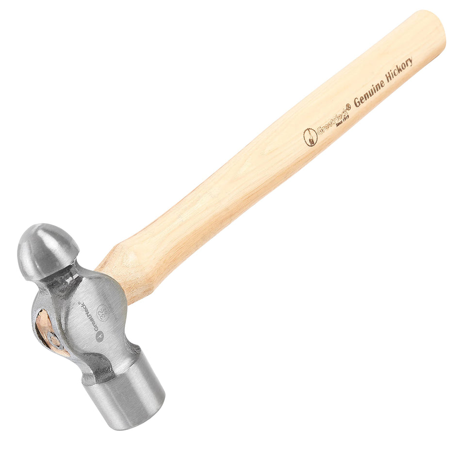 GreatNeck BP32 Ball Peen Hammer, 32 Oz Drop Forged Steel Metalworking Tool With Precision-Balanced Authentic Hickory Wood Ball Peen Hammer Handle, For Riveting, Shaping, And Bending Metal
