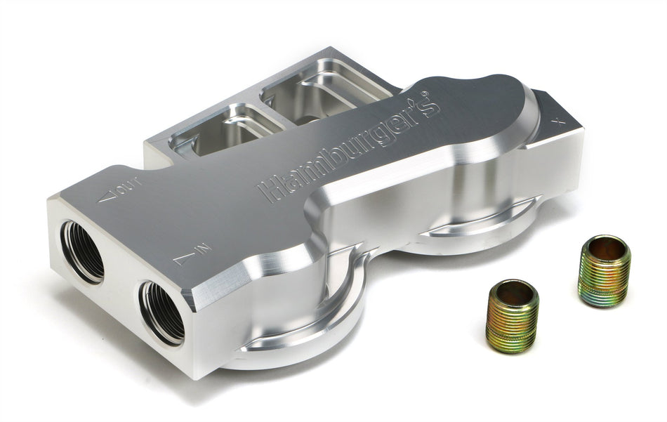 HAMBURGER'S PERFORMANCE - HP6 TRUE-DUAL REMOTE OIL FILTER MOUNT -BILLET ALUMINUM (3311)