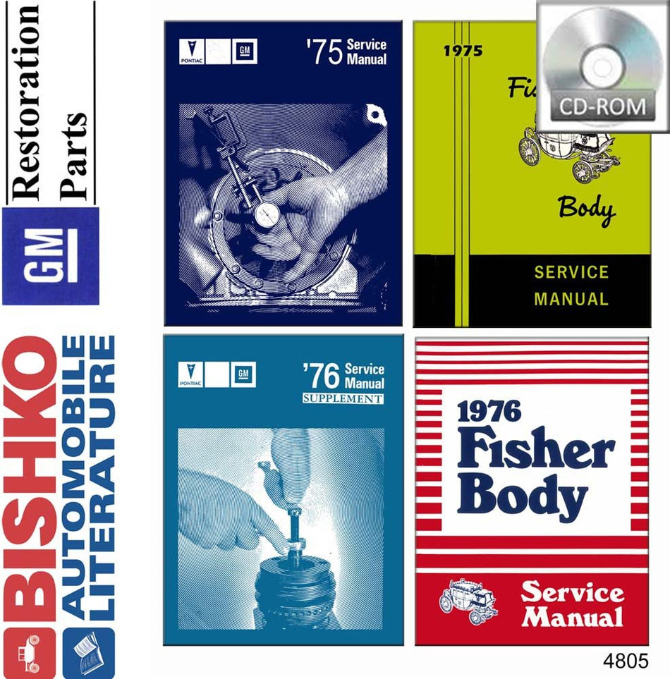 bishko automotive literature 1975 1976 Pontiac Bonneville Etc Shop & Body Service Repair Manual CD Engine