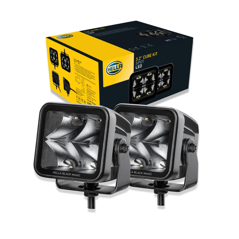 HELLA 358176821 Black Magic LED Series 3.2'' Cube Set - LED Spotlight - Offroad Driving Lights for SUV ATV Truck Boat Tractor Motorcycle