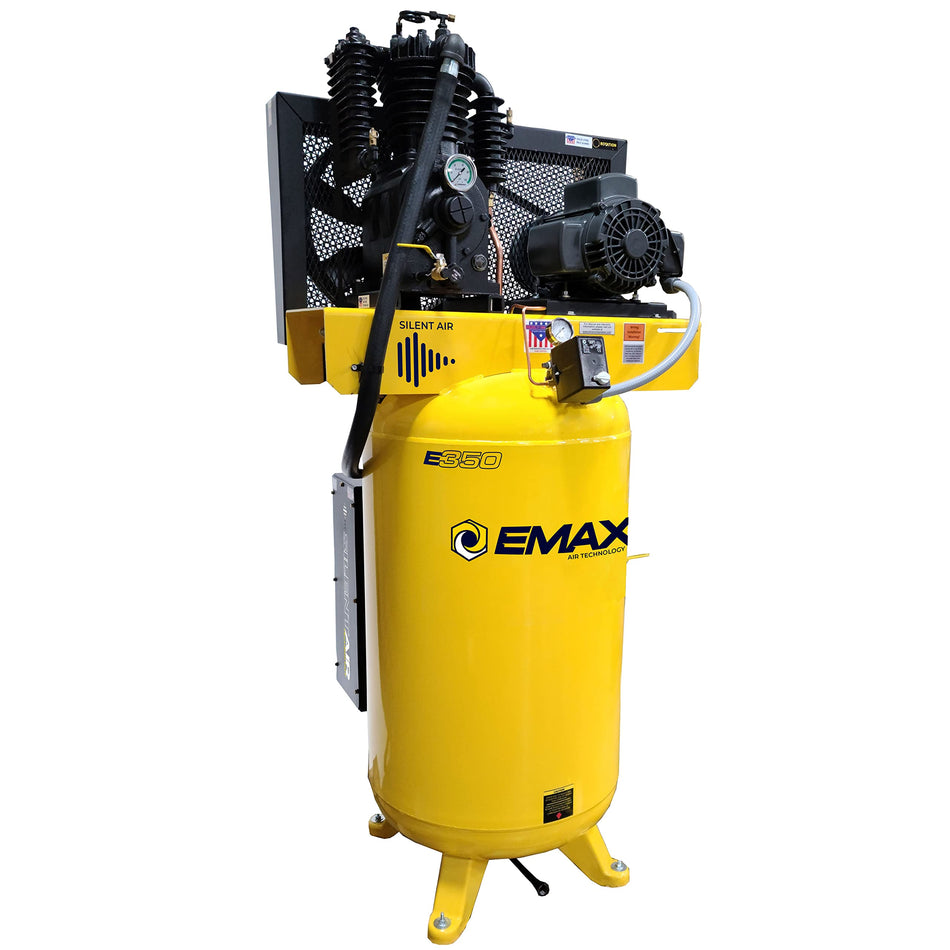 EMAX E350 Stationary Air Compressor - 5hp 80 Gal. 2 Stage Single Phase Compressor with Pressure Lubricated Pump & Silent Air System - ES05V080I1