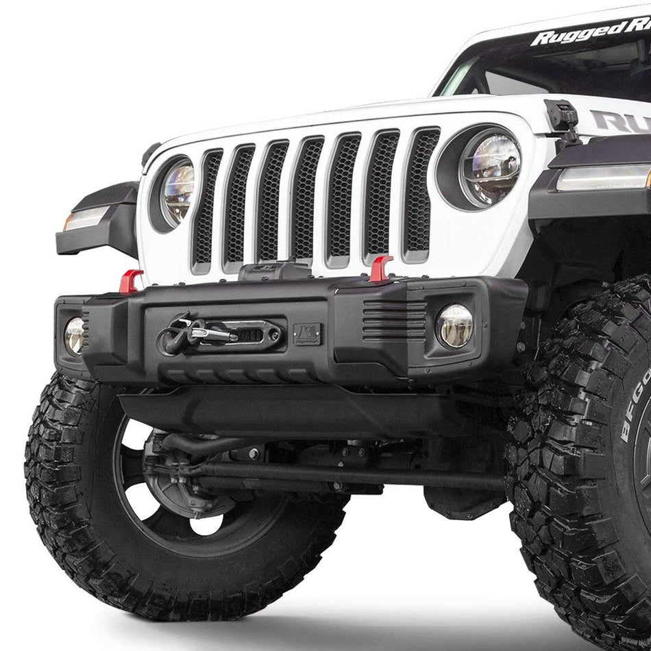 Rugged Ridge Spartacus Bumper, Front | Stubby, Steel, Satin Black | 11544.24 | Fits 2018-2024 Jeep Wrangler JL; 2020-2024 Jeep Gladiator JT