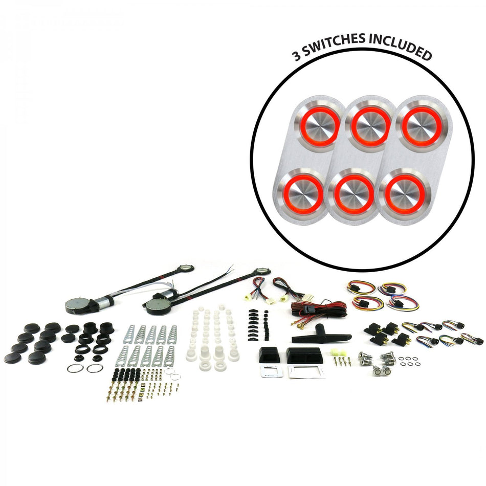 AutoLoc Power Accessories 18497 2-Door Power Window Kit (with 3 Daytona Billet Switches - Red Illumination)