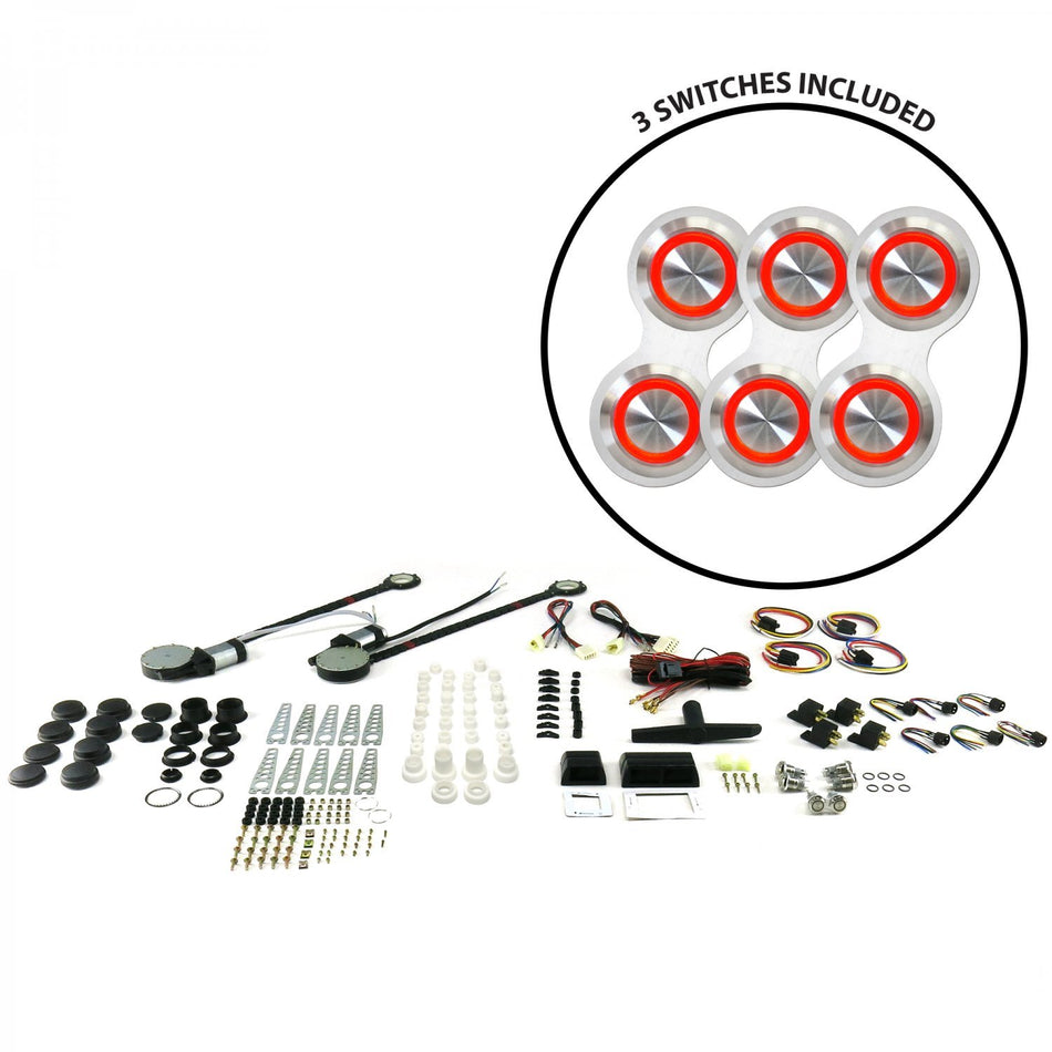 AutoLoc Power Accessories 18505 2-Door Power Window Kit (with 3 Retro Billet Switches - Red Illumination)