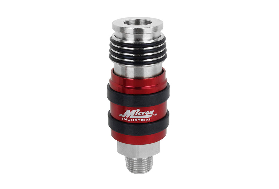 Milton s-1759 2 In ONE Universal Safety Exhaust Coupler ��������� 3/8" MNPT x 3/8" Body Flow, Safely Bleeds Excess Air and Fittings