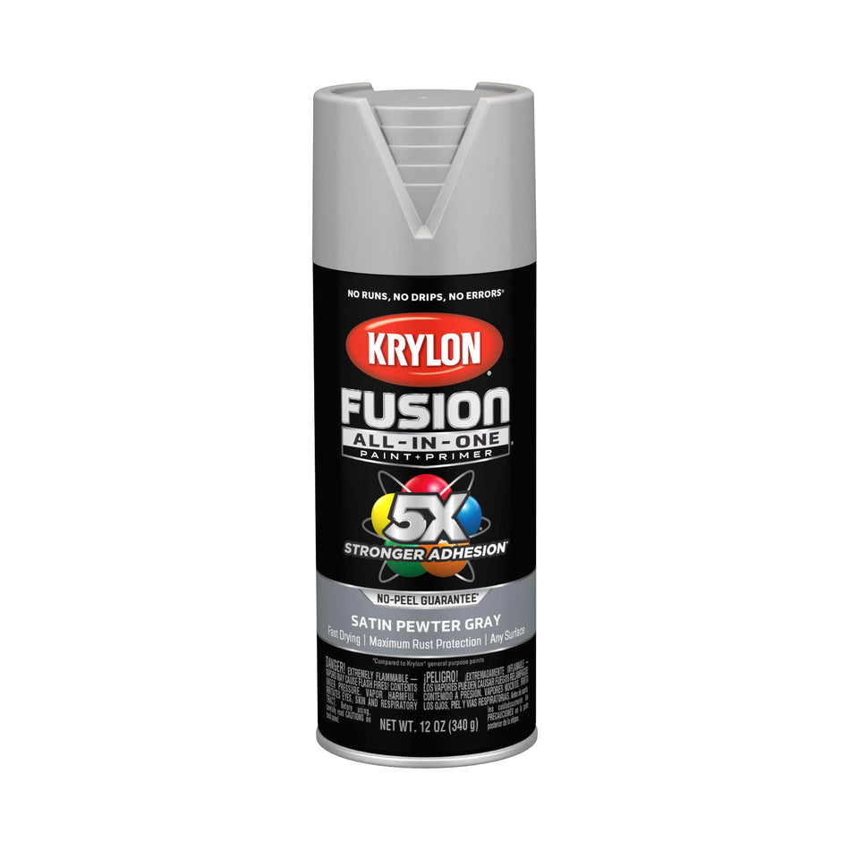12 oz Krylon K02744007 Pewter Gray Fusion All-In-One Paint & Primer Spray Paint, Satin