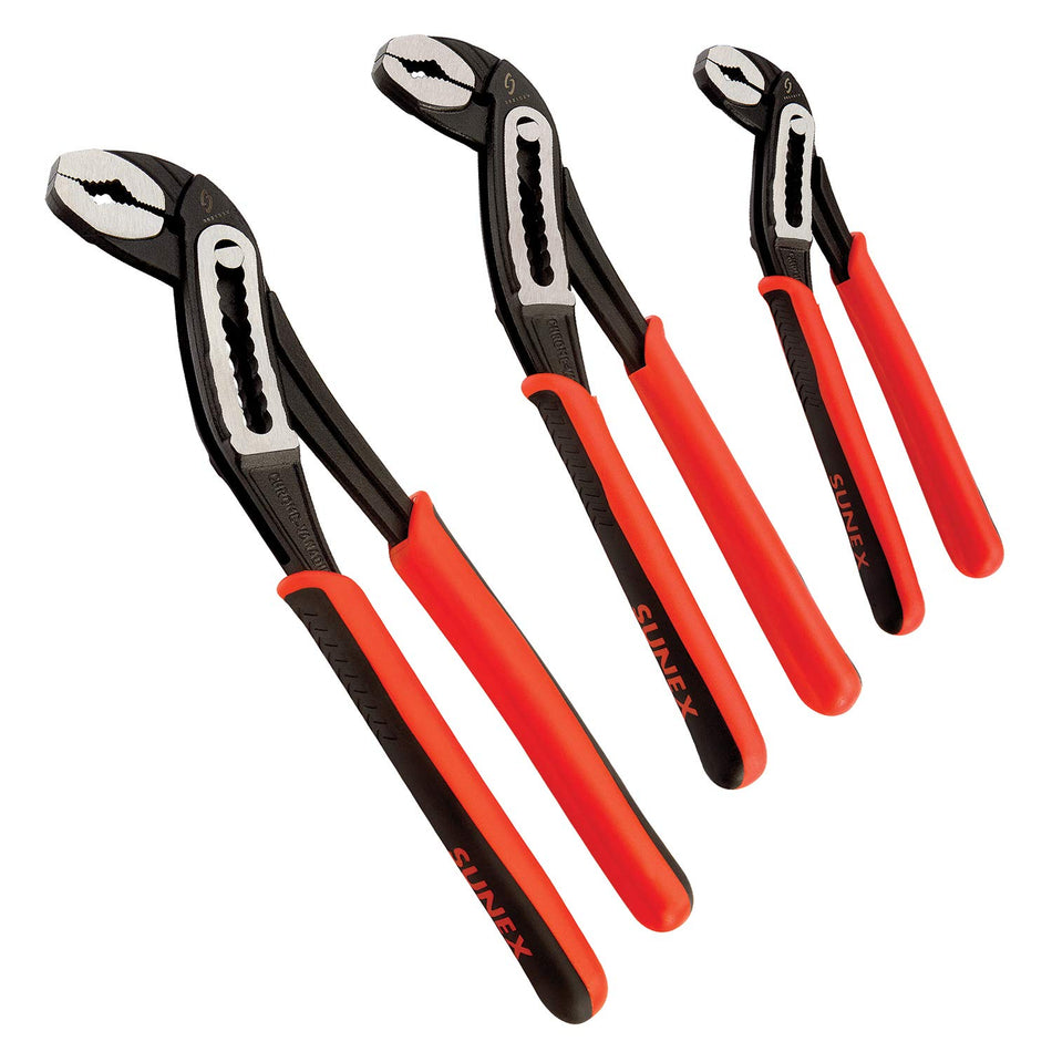 Sunex Tools Sunex 3621V Slip Joint Water Pump Pliers Set, 7" Slip Joint Water Pump Pliers, 10" Slip Joint Water Pump Pliers, 12" Slip Joint Water Pump Pliers, 3Piece