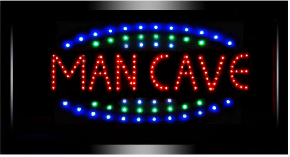 American Art Decor Framed LED Sign - Vintage Neon Sign - For Bar, Man Cave, Garage, Game Room & More (Man Cave Multi Flashing, 10 x 19 x 1)
