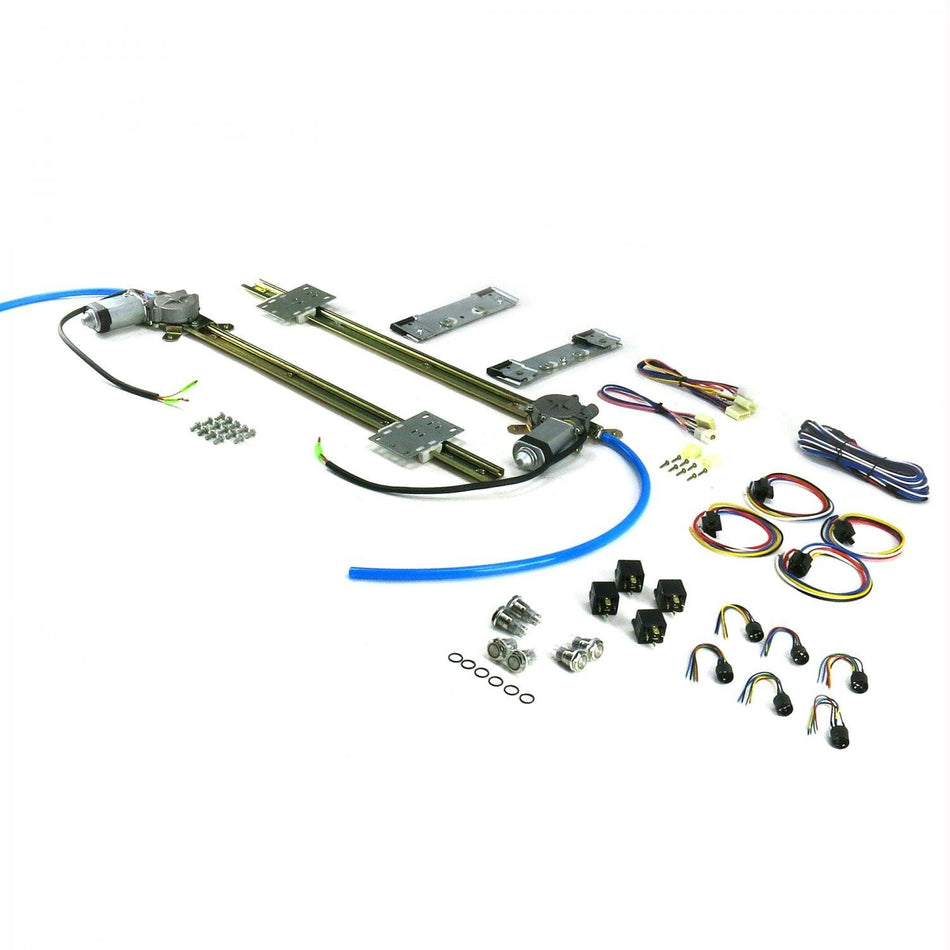 AutoLoc Power Accessories 18537 2-Door Flat Glass Power Window Kit (with 3 Retro Billet Switches - Blue Illumination)