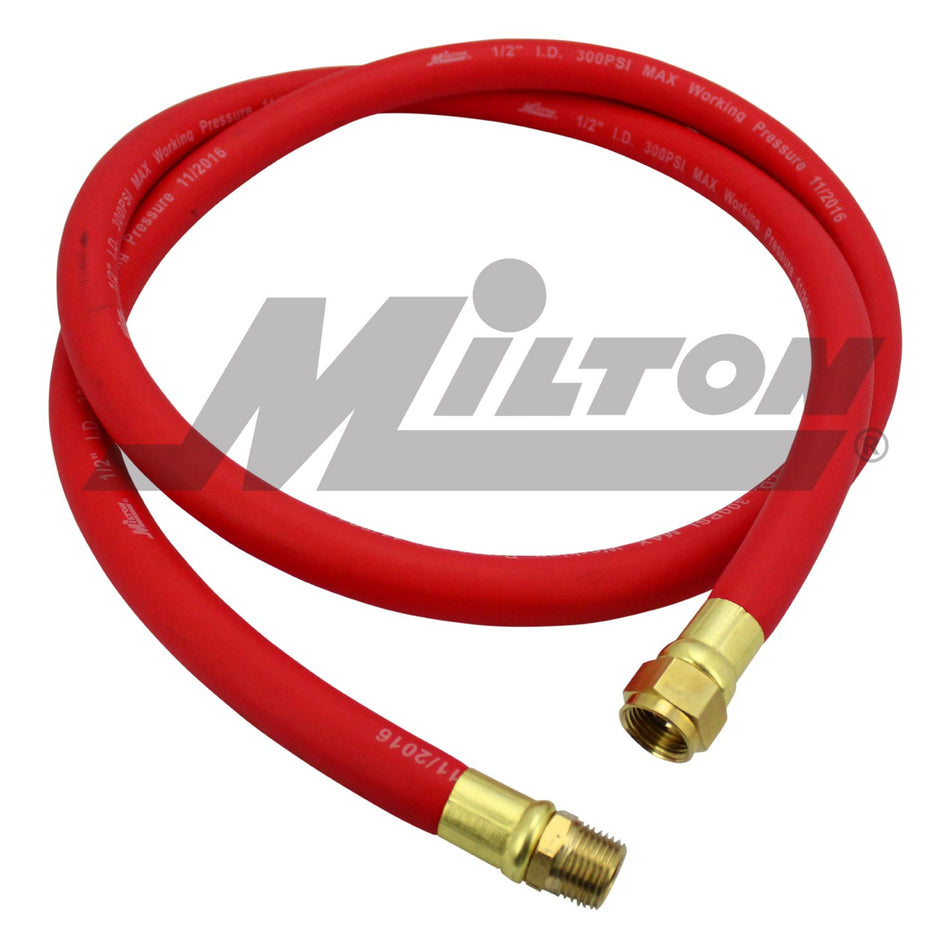 Milton 2780-6LH Air Leader Hose, 1/2" x 6 ft. Rubber Hose - 1/2" NPT Brass Ends - 300 Max PSI
