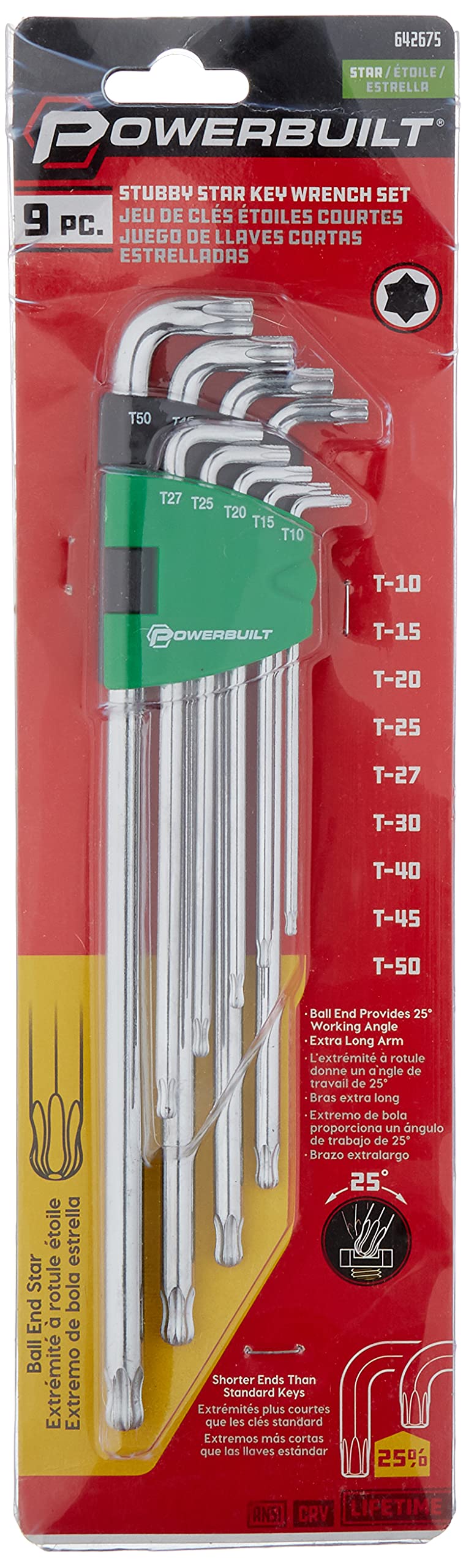 Powerbuilt - 9 Pc. Star Stubby & Extra Long Ball Pnt Star Wrenches, Hand Tools, Wrenches - Hex Keys, L-Type (642675)