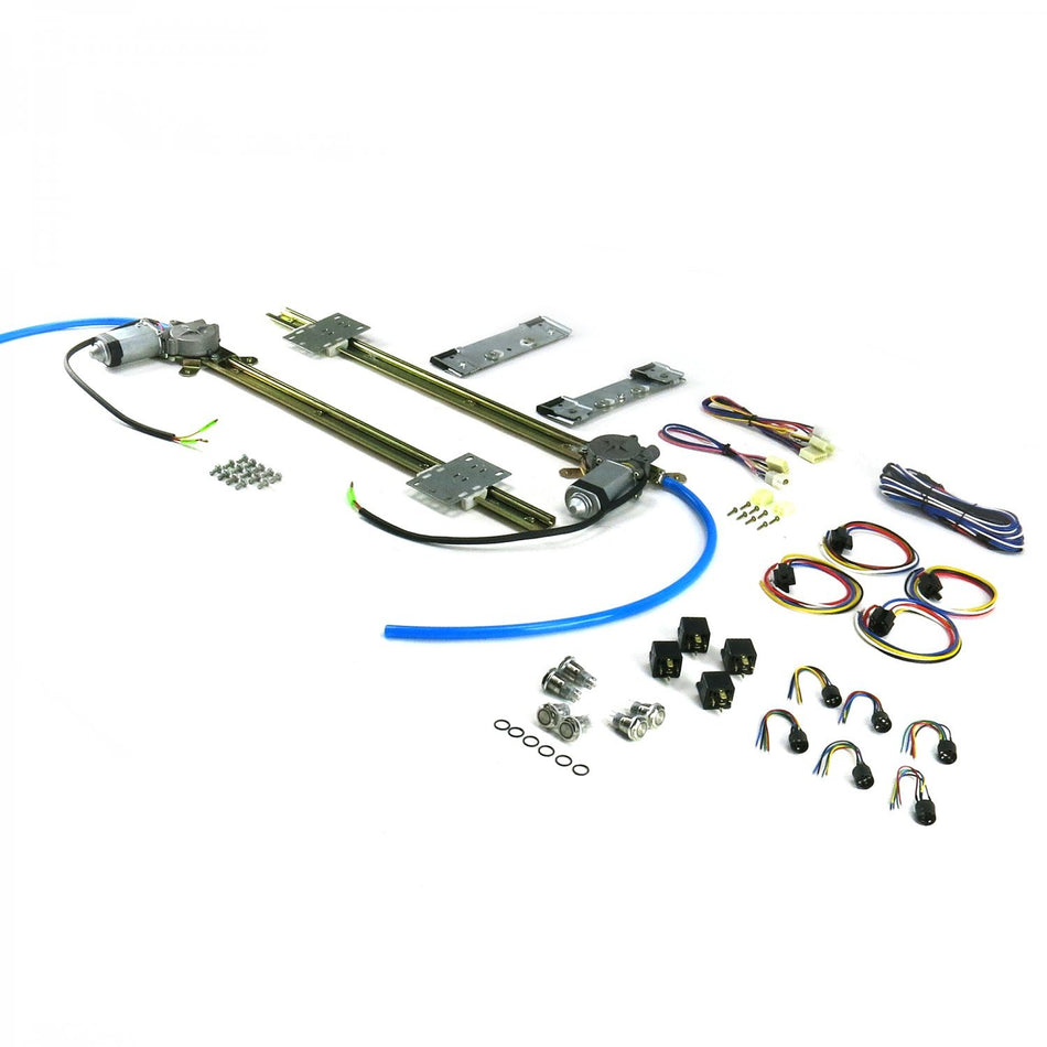 AutoLoc Power Accessories 18532 2-Door Flat Glass Power Window Kit (with 3 Retro Billet Switches - No Illumination)