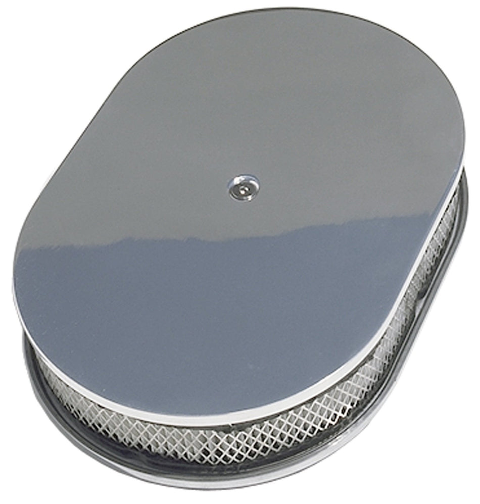 Trans-Dapt Performance 6023 Aluminum Air Cleaner Oval Plain Top 8 3/8 in. x 15 in. Dia. 5 1/8 in. Neck Use Filter PN[2392] Raised Base 3 1/8 in. Total Height Aluminum Air Cleaner Oval