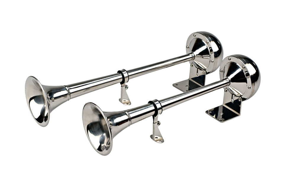 Wolo (120) The Persuader Xtreme Stainless Steel Trumpet Horns - 12 Volt, Low and High Tone