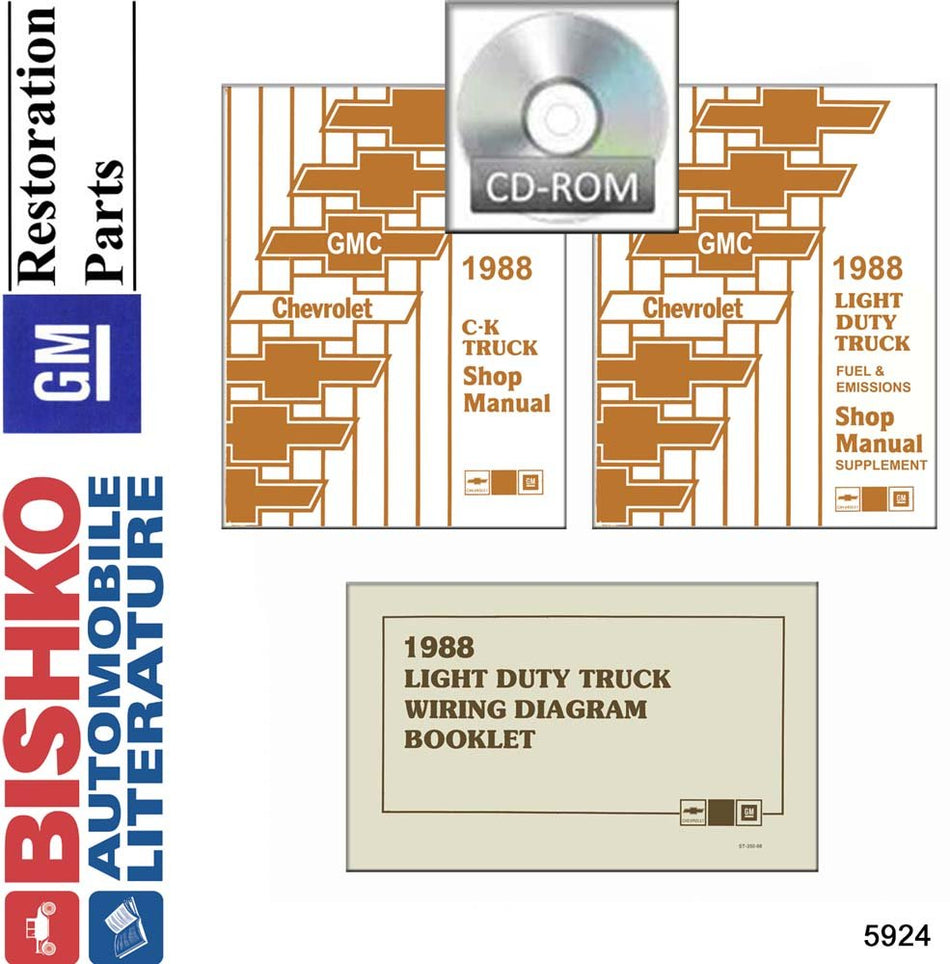 bishko automotive literature 1988 Chevy GMC 10-35 Pickup Truck Shop Service Repair Manual CD Engine Wiring